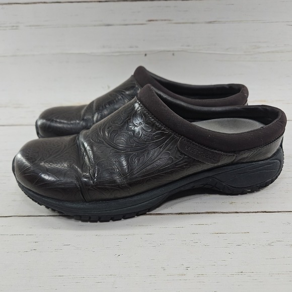 Merrell Shoes - Merrell Encore‎ Groove Floral Womens 9.5 Brown Clog Leather Slip On Mule Nurse